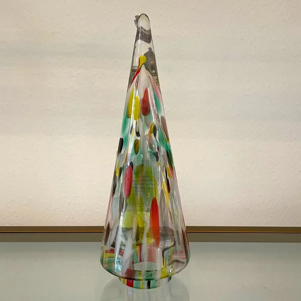 Art Glass CHRISTMAS TREE 10in Pop of Color Marbled Handmade in Poland NEW